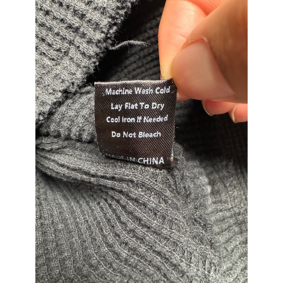 POL Womens Oversized Patchwork Thermal Knit Top Charcoal Taupe Large PKT1058A - Picture 7 of 10